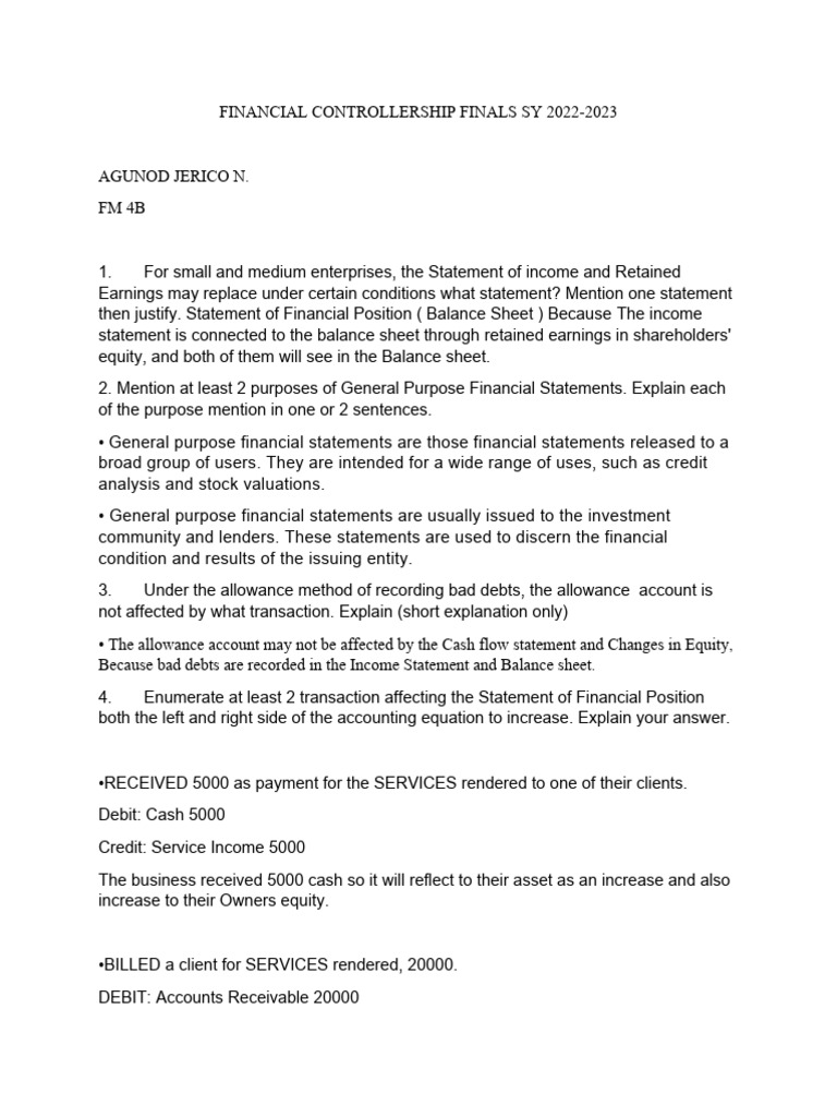 Finals Controllership 1 | PDF | Debits And Credits | Balance Sheet