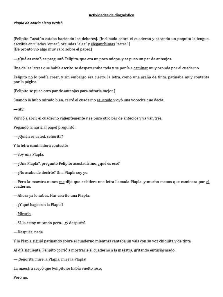 Actividades de diagnóstico sobre 