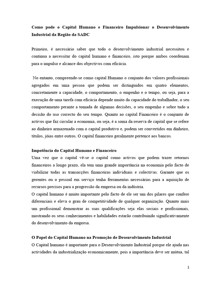 Como Pode Um Capital Humano e Financeiro Impulsionar o Desenvolvimento