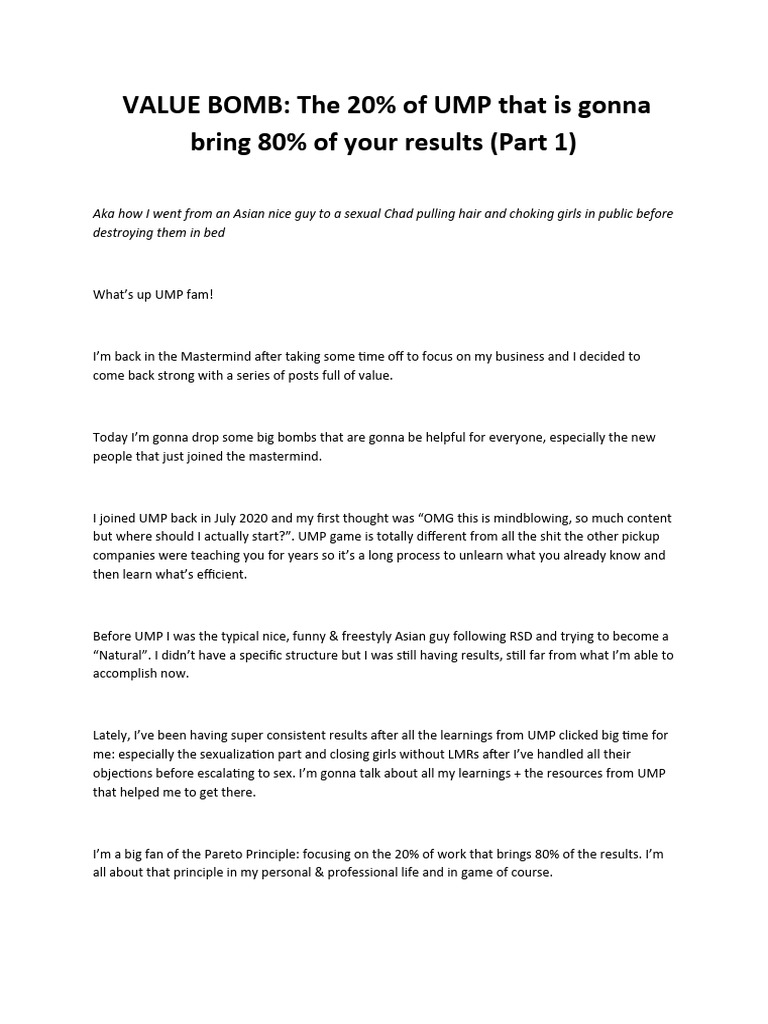 The 20% of UMP That Is Gonna Bring 80% of Your Results (Part 1) | PDF ...