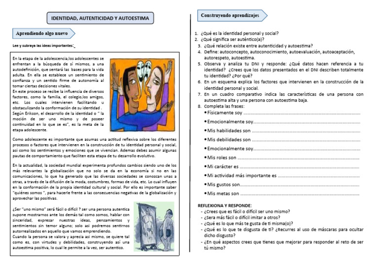 Identidad, Autenticidad y Autoestima en Adolescentes | PDF | Autoestima ...