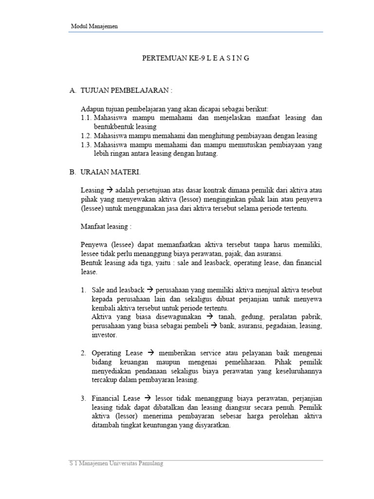 Manfaat dan Perhitungan Leasing | PDF