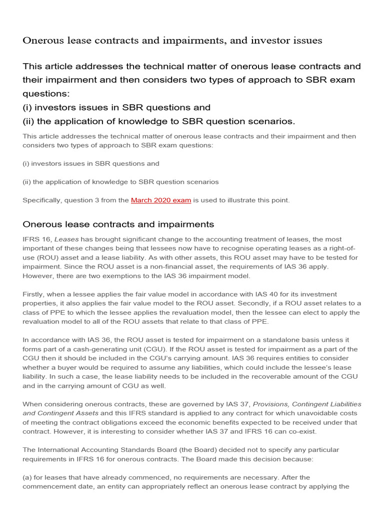 Article 3 - Onerous Lease Contracts and Impairments, and Investor ...