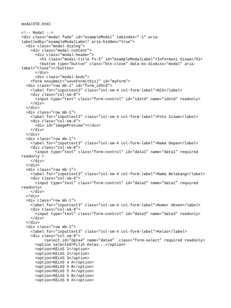 Student Information Modal Form | PDF