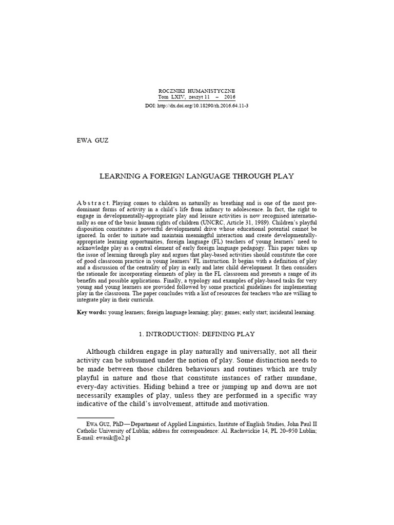 Learning Foreign Languages Through Play | PDF | Learning | Foreign Language