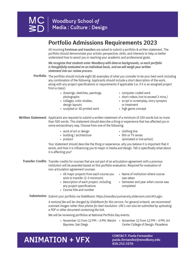 MCD Portfolio Handout Animation and Visual Effects | PDF | Drawing | Design
