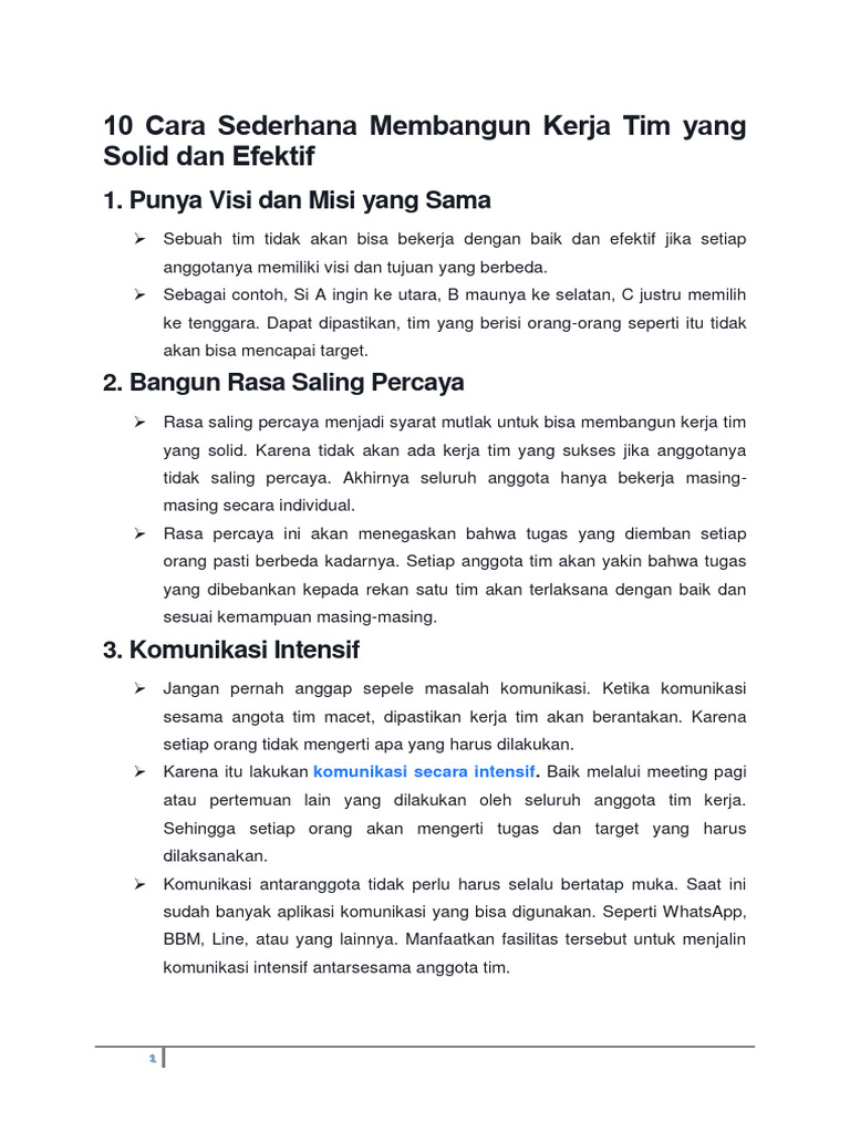 1 1 Lampiran 10 Cara Membangun Kerja Tim Yang Sokid Dan Efektif Pdf