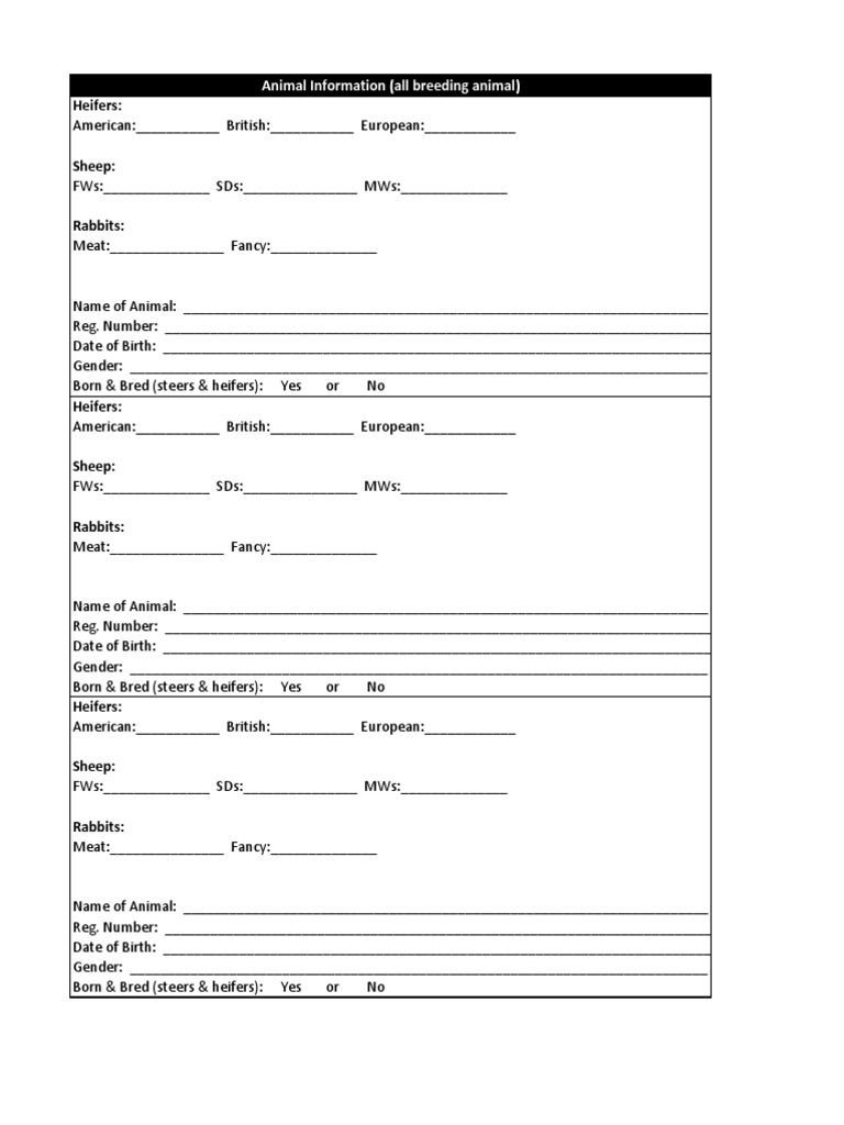 Animal Breeding Information Template | PDF