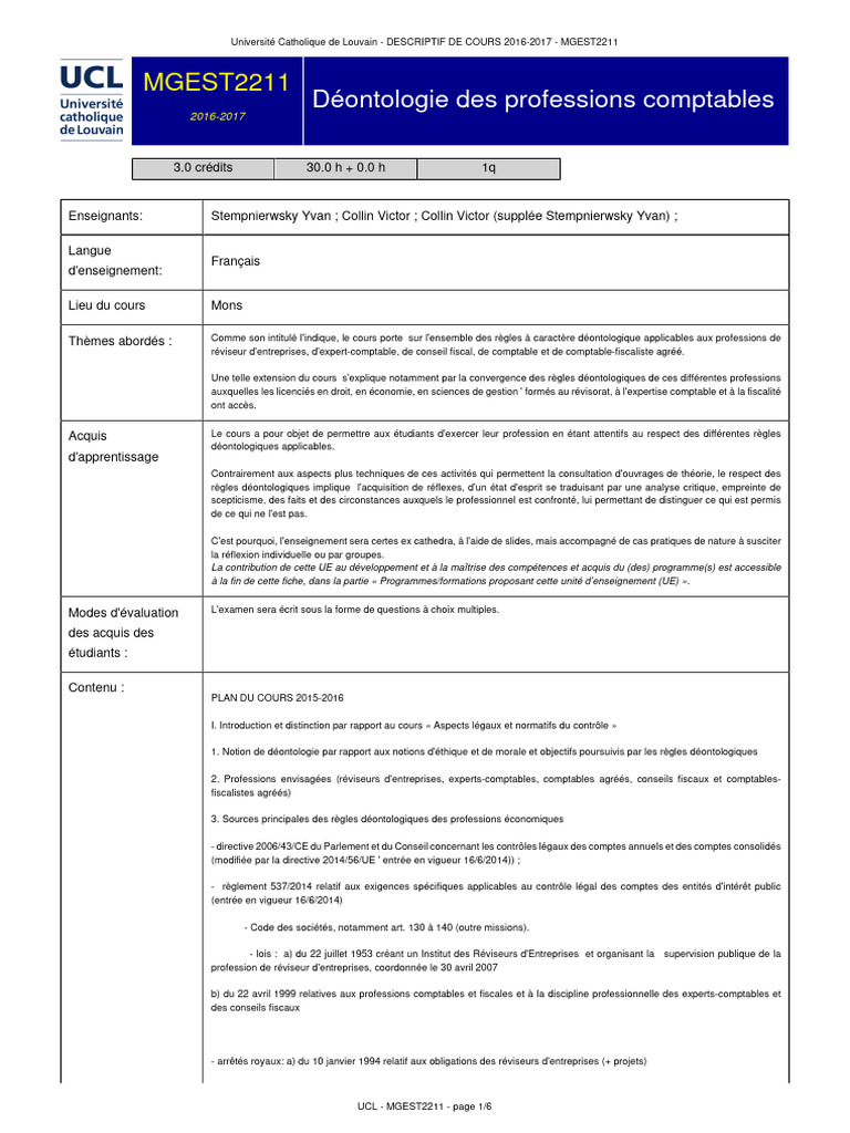 Déontologie des Professions Comptables | PDF | Directive (Union ...