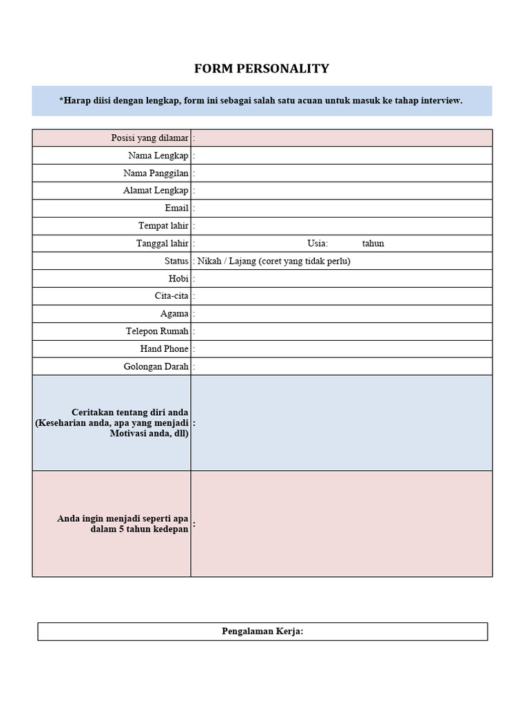 Formulir Interview Kerja Lengkap | PDF
