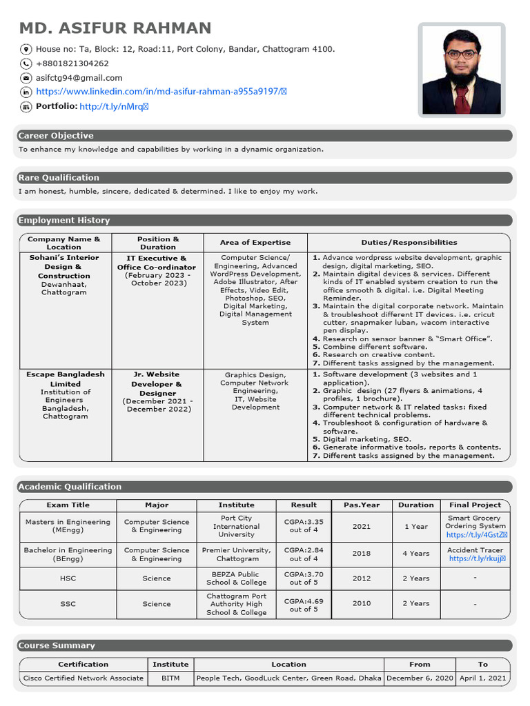 CV of Md. Asifur Rahman | PDF | Graphic Design | Adobe Photoshop