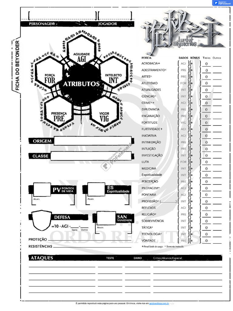 Ficha do Beyond: Sistema RPG | PDF