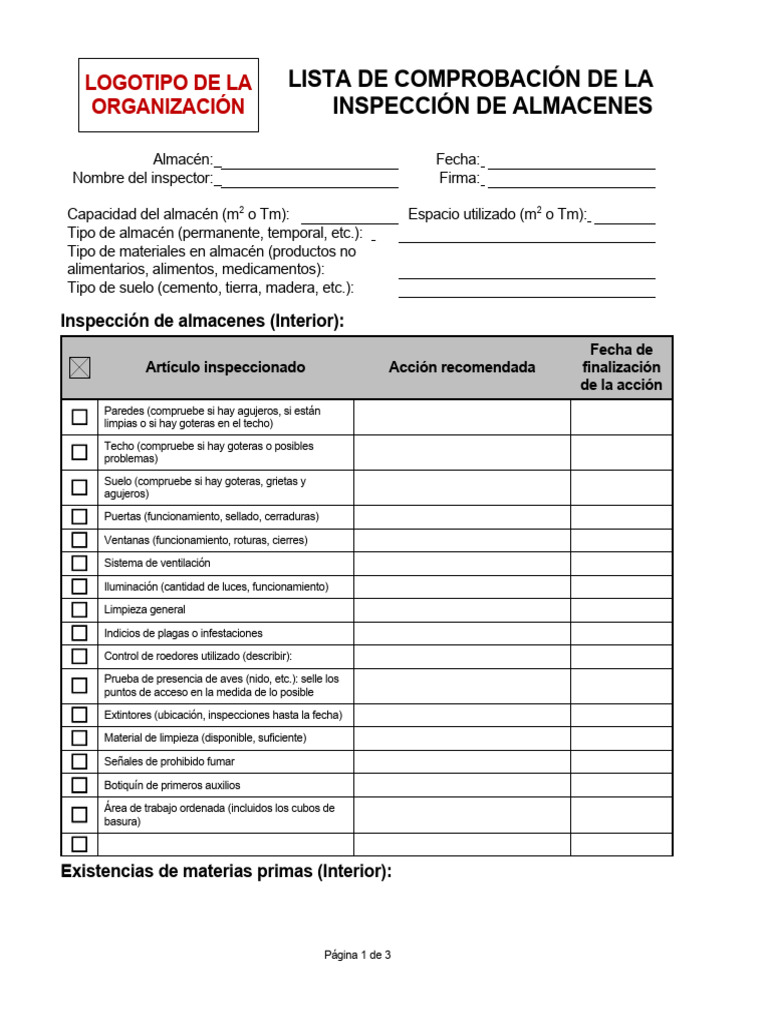 PLANTILLA - Lista de Verificación de Inspección de Almacén | PDF