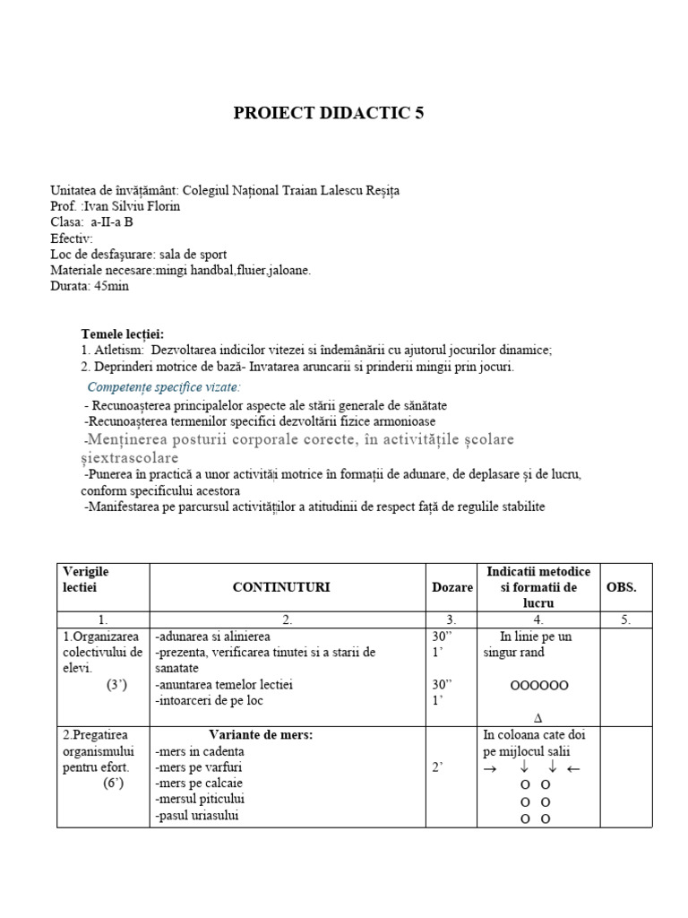 Proiect Didactic 5 Sem 1 | PDF
