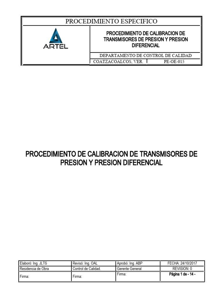 PR Artel Inst 003 | PDF | Calibración | Medición