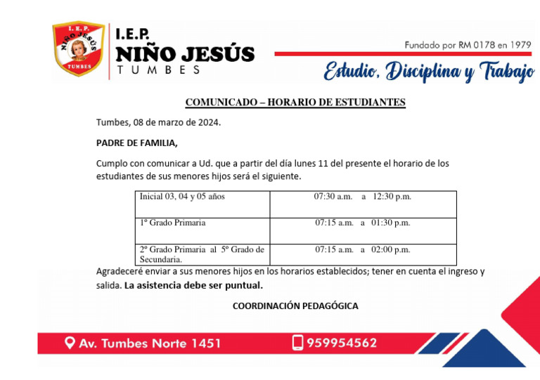 Horarios Escolares 2024 | PDF | Estudios de idiomas extranjeros | Salud ...