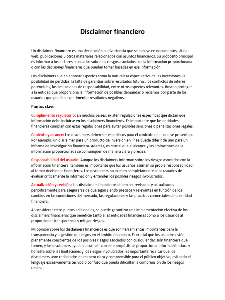Disclaimer Financiero | Descargar gratis PDF | Información ...