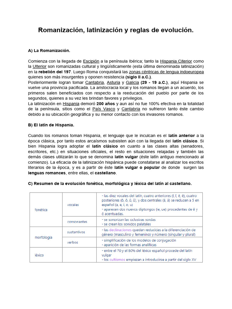 Romanización, Latinización y Reglas de Evolución. | PDF | latín ...