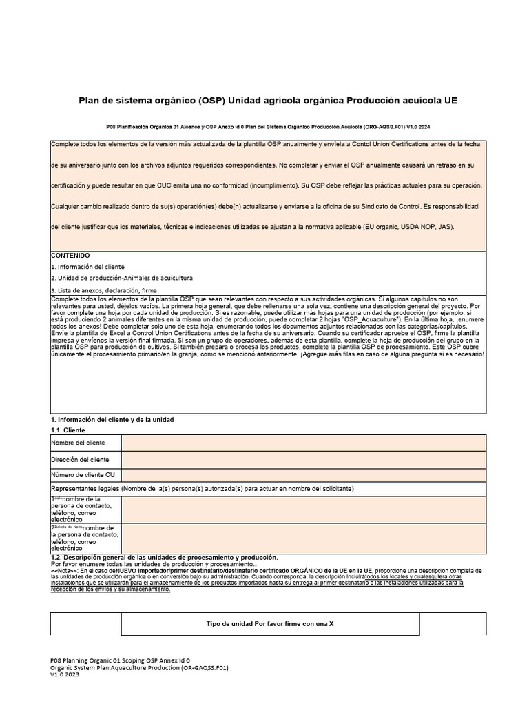 Plan Orgánico Acuícola 2023: Guía OSP | PDF | Contaminación | Alimentos