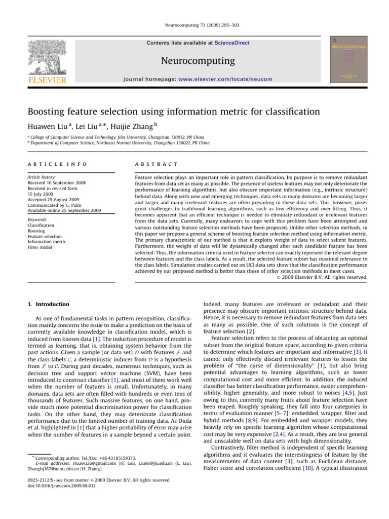 Boosting Feature Selection for Classification | PDF | Statistical ...