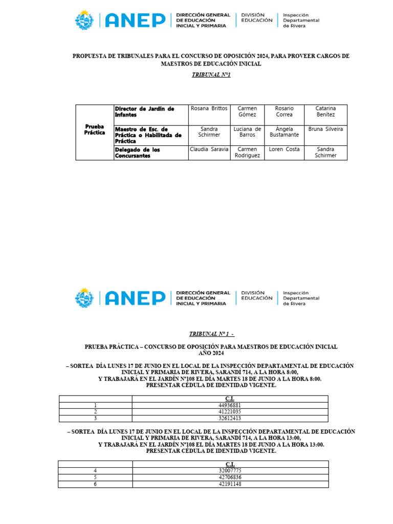 Prueba Práctica Ed. Inicial (Tribunal 1) | PDF