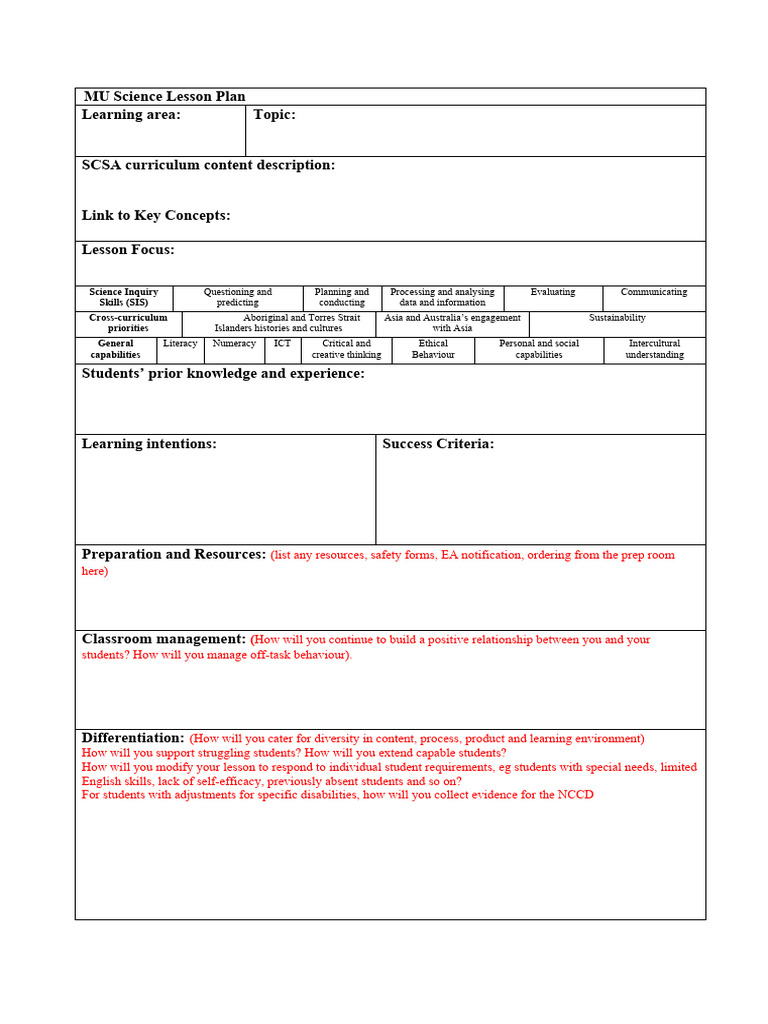 MU Science Lesson Plan Overview | PDF