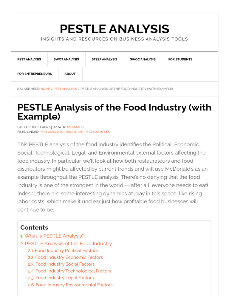PESTLE Analysis of The Food Industry (With Example) | PDF | Agriculture ...
