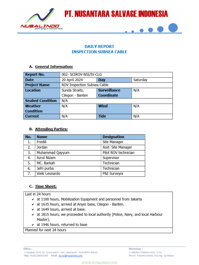 002 - DPR - Inspection Subsea Cable - 20 April 2024 | PDF | Water ...