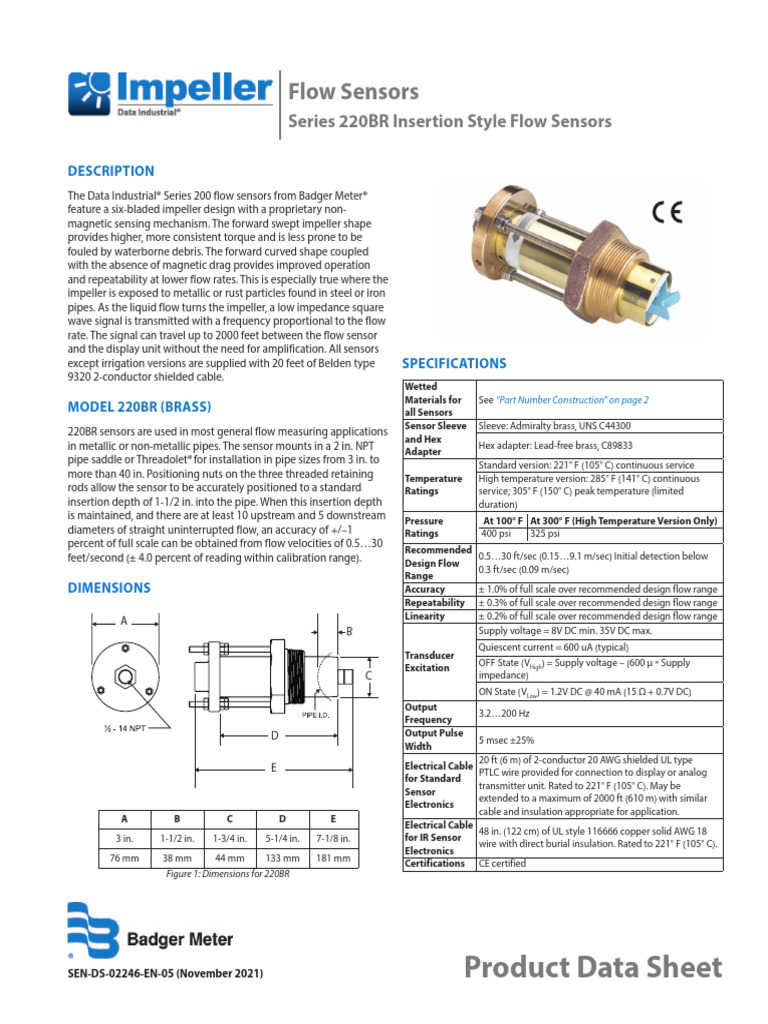 SENDS02246En Impeller Series 220BR Insertion Style Flow Sensor
