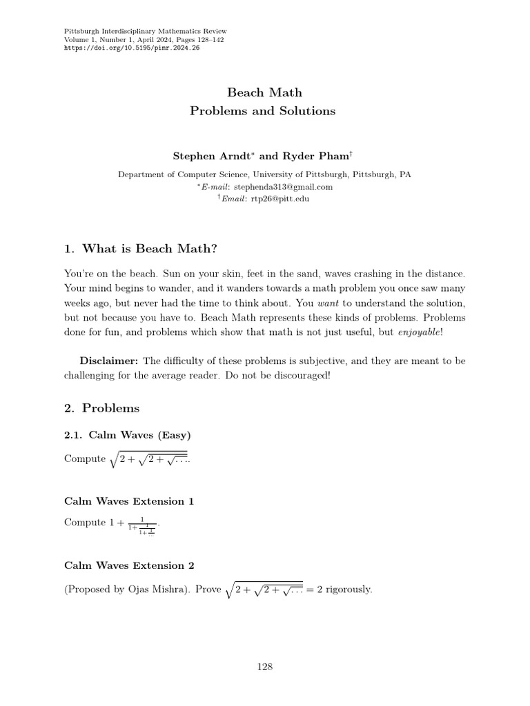 Beach Math: Fun Problems & Solutions | PDF | Area | Mathematics
