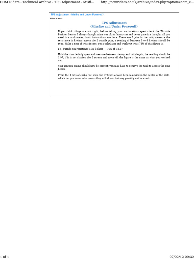 TPS Adjustment Guide for Misfire | PDF