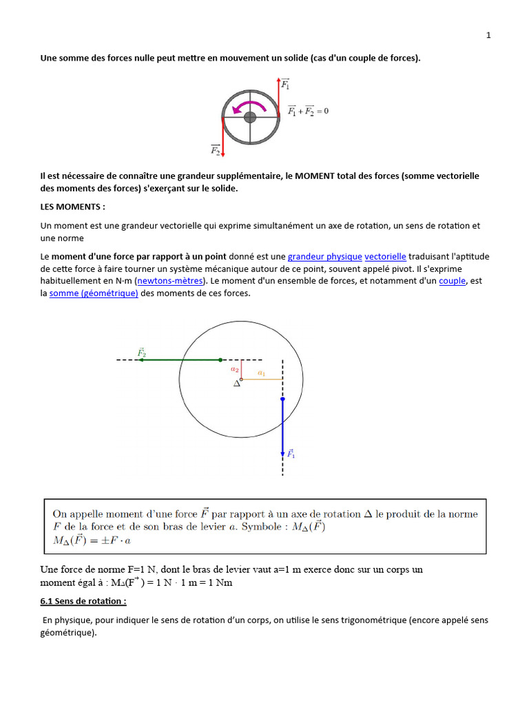 Moments et forces en mécanique | PDF | Moment d'une force | Rotation