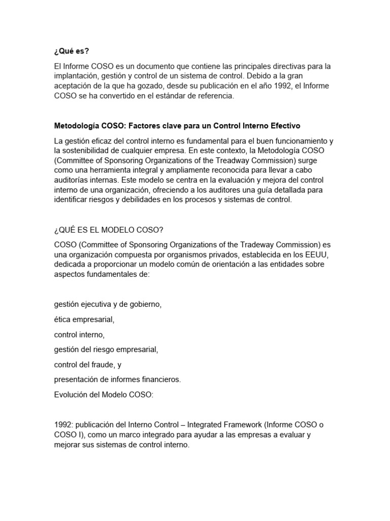 Metodología COSO: Claves del Control Interno | PDF | Business | Evaluación