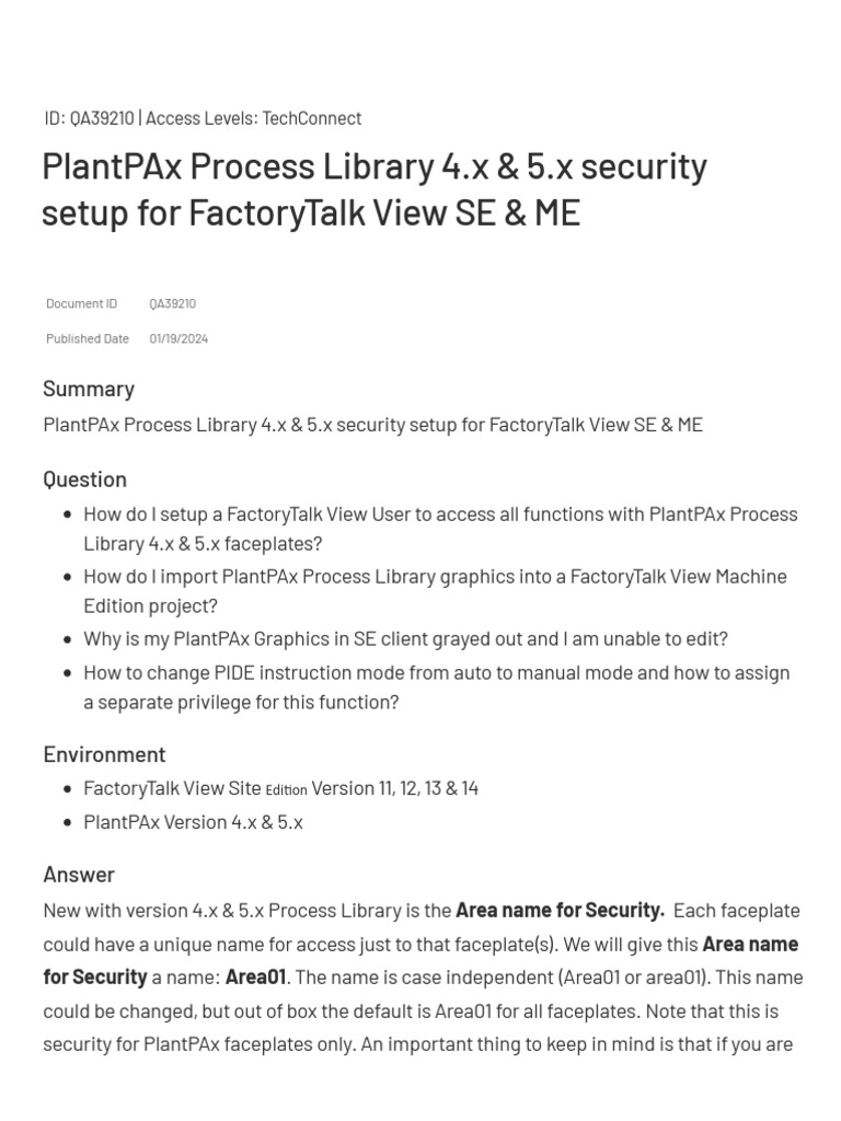 PlantPAx Process Library 4.x & 5.x Security Setup for FactoryTalk View