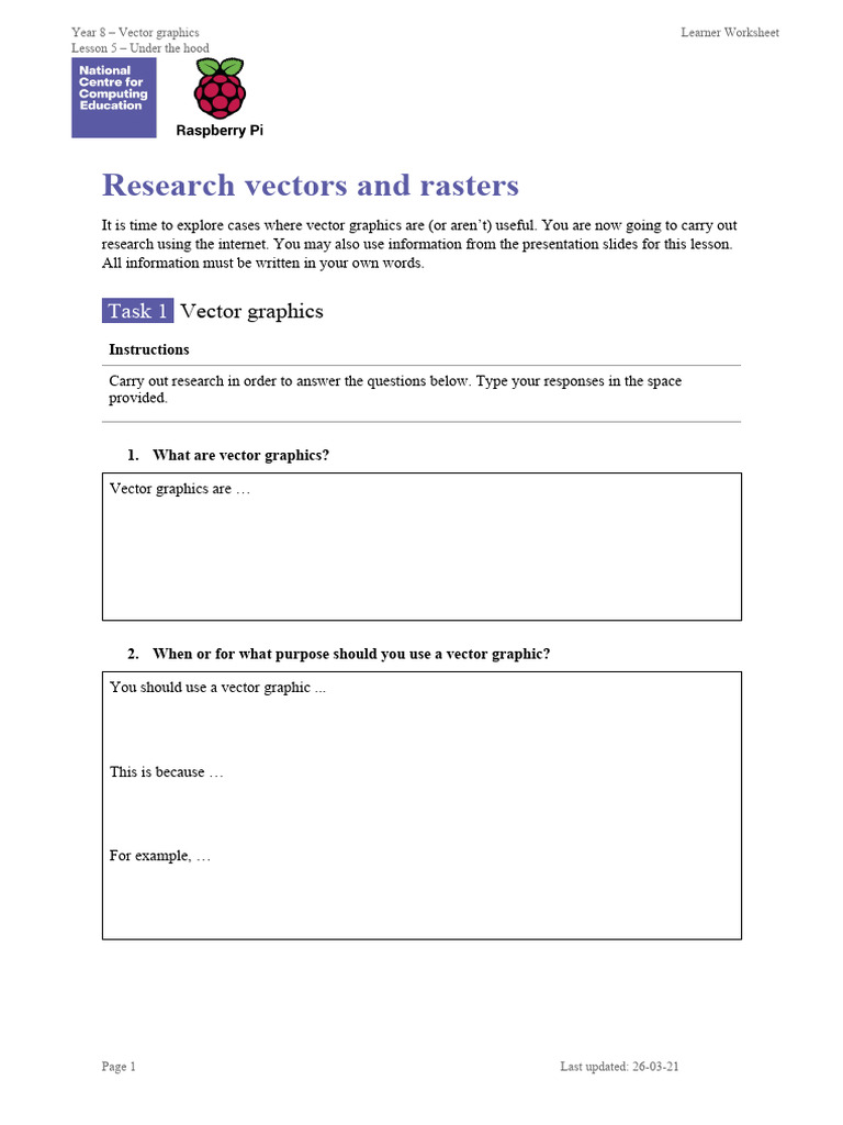 Year 8 Vector vs Raster Graphics Worksheet | PDF