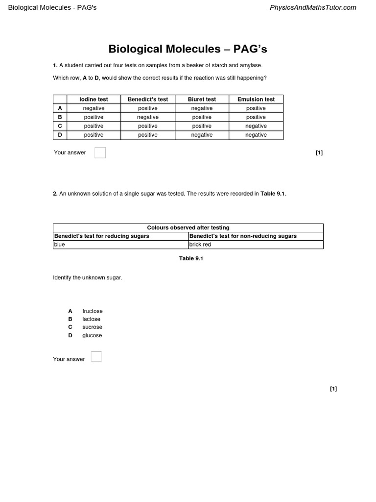 Biological Molecules Testing Methods | PDF | Carbohydrates | Glucose