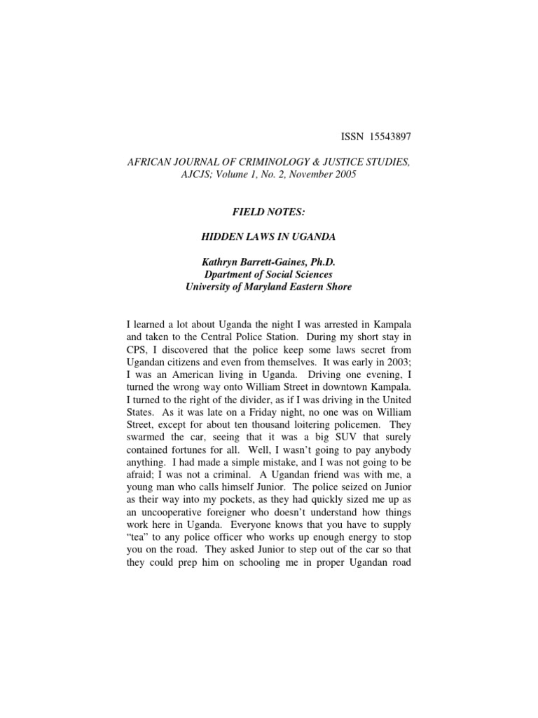 BARRETTGAINES, Kathryn. Hidden laws in Uganda PDF Traffic Ticket
