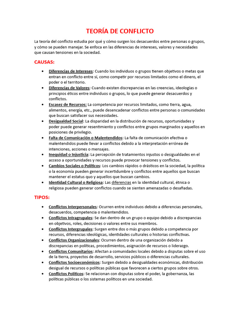 Causas y Tipos de Conflictos | PDF | Sociedad | Desigualdad social