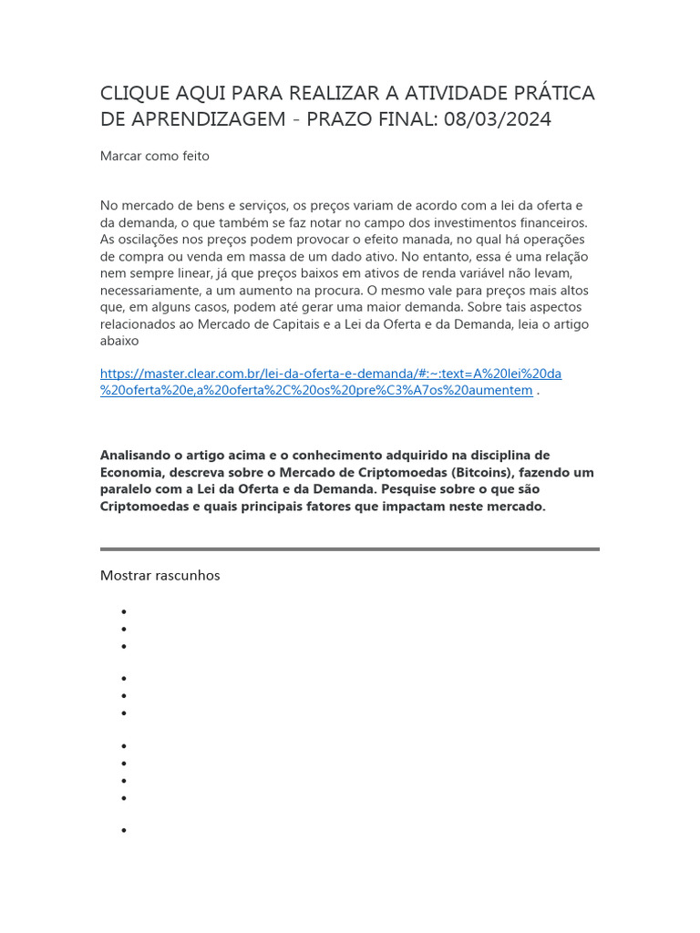 Criptomoedas e a Lei da Oferta e Demanda | PDF | Demanda | Mercado  (economia)