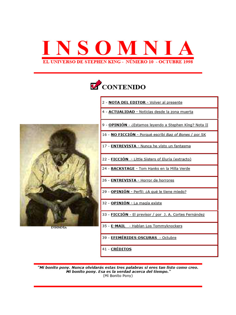 Insomnia: Universo de Stephen King 10 | PDF | Stephen King | Temor