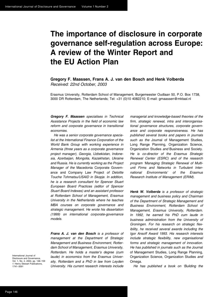 Corporate Governance Disclosure in Europe PDF Corporate Governance
