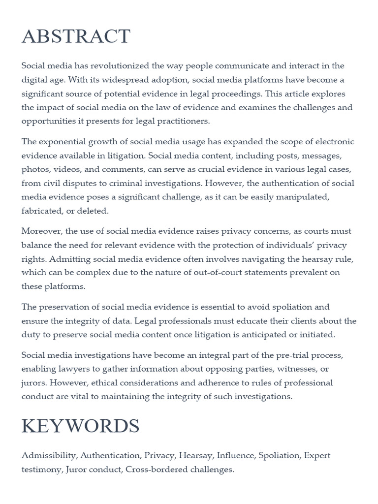 Social Media's Impact on Legal Evidence | PDF | Social Media | Popular ...