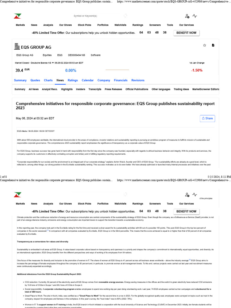 EQS Group ESG Reporting Software Costs | PDF | Sustainability ...