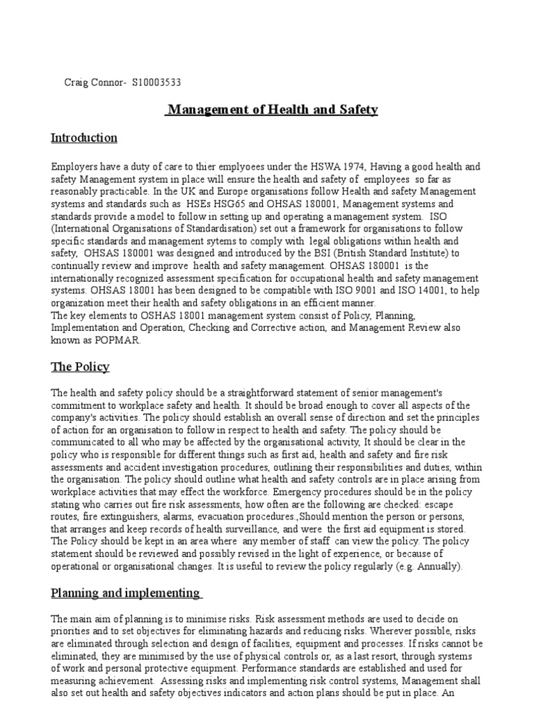 Health and Safety Management System Overview | PDF | Occupational ...