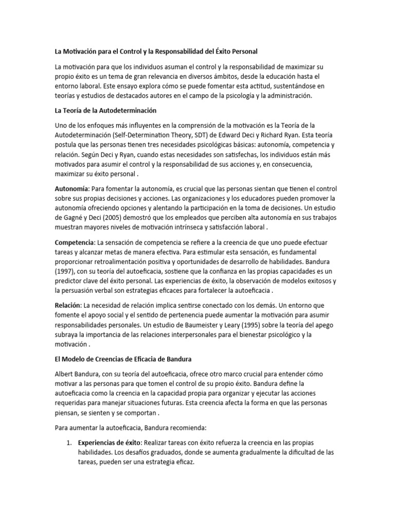Cómo Motivar A Las Personas para Que Asuman El Control y La ...