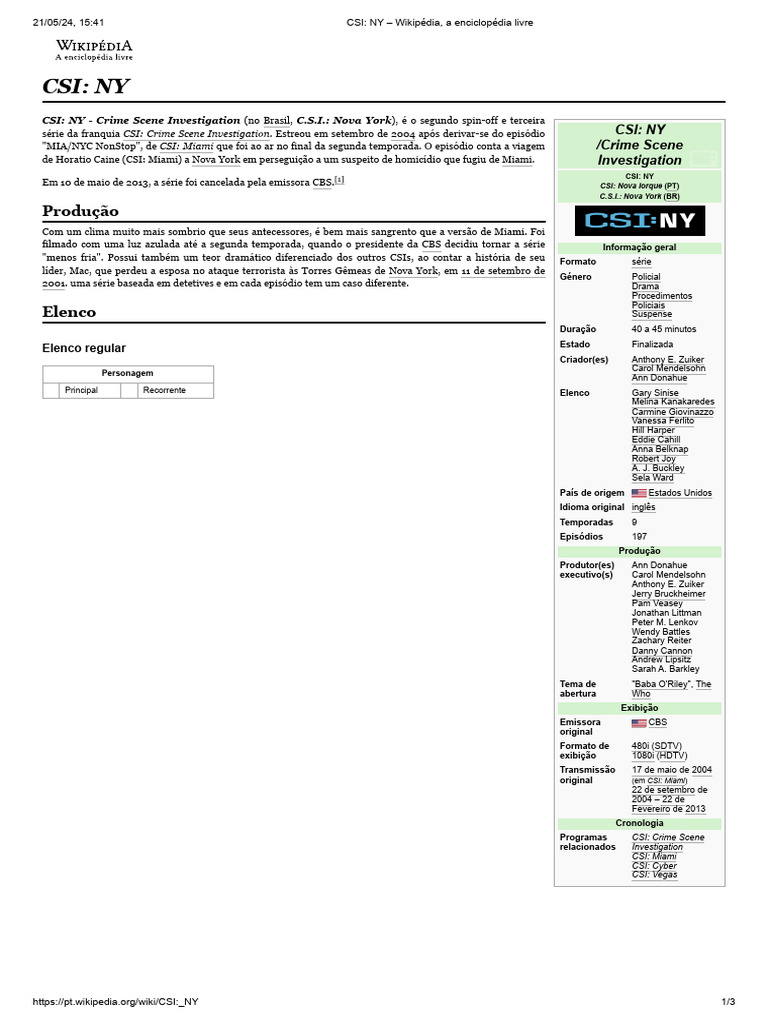 CSI: NY - Informações e Elenco | PDF | CSI: Crime Scene Investigation ...