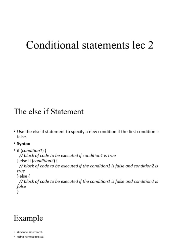 C++ Conditional Statements Explained | PDF | Namespace | Programming ...