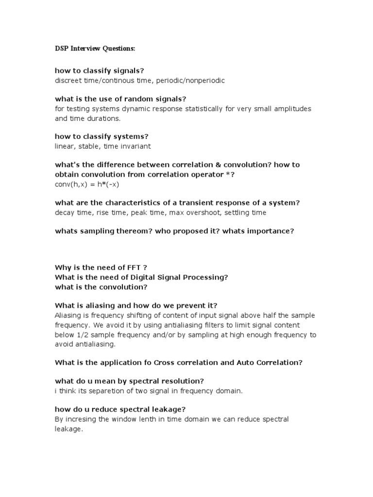 DSP Interview Questions PDF Discrete Fourier Transform Fast