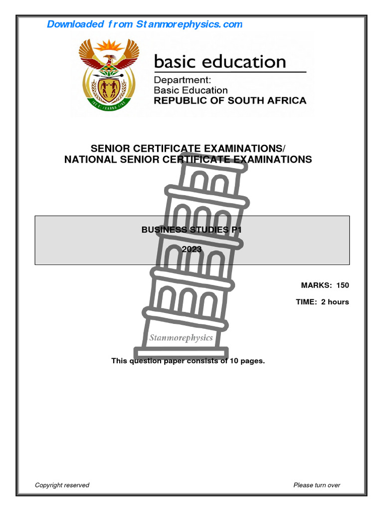 NSC Business Studies Grade 12 May June 2023 P1 and Memo Download Free