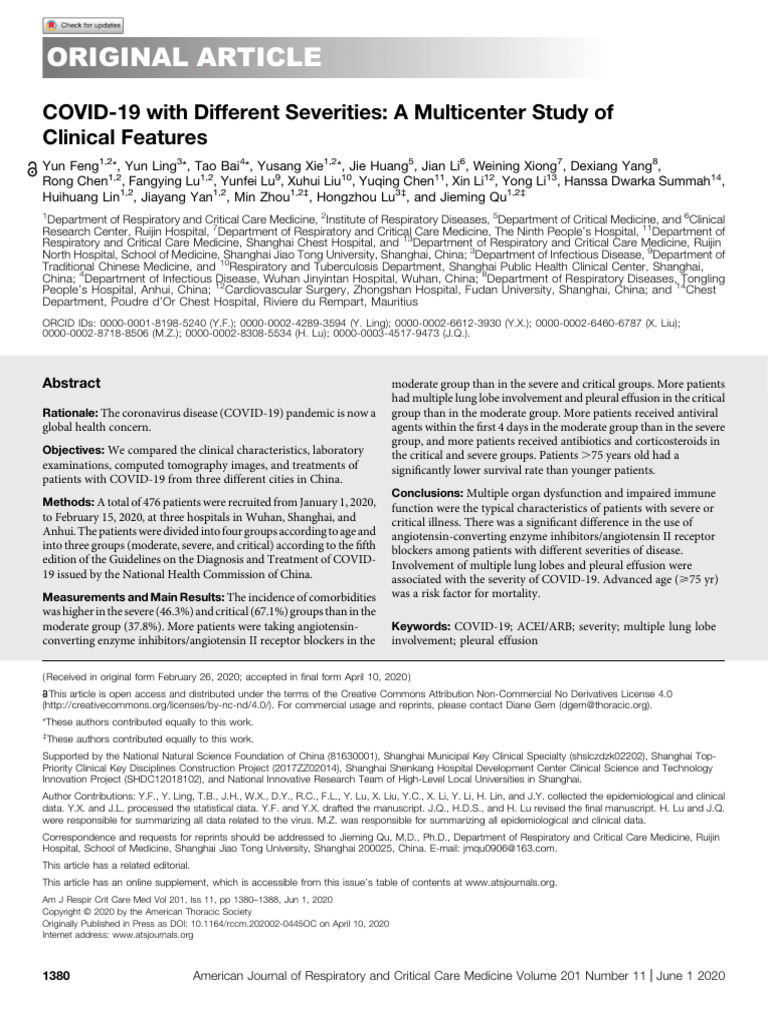 Feng Et Al 2020 Covid 19 With Different Severities A Multicenter Study ...